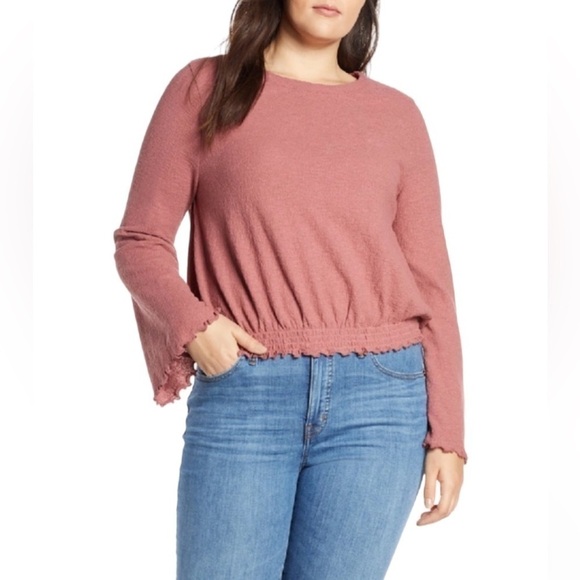 Madewell Texture and Thread Bell Sleeve Smocked Dusty Rose Pink Blouse Top M - Picture 1 of 5